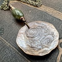 Newgrange Copper Pendant, Connemara Marble, Triskelion Triple Spiral, Irish Celtic Pagan, County Meath, Ireland, Celtic Witch, Irish Gifts