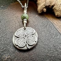 Four Leaf Clover, Sterling Silver, Wax Seal Charm, Connemara Marble, Irish Celtic Jewelry, Pagan Celtic Witch, 4 Leaf, Luck of the Irish