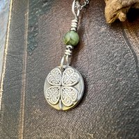 Four Leaf Clover, Sterling Silver, Wax Seal Charm, Connemara Marble, Irish Celtic Jewelry, Pagan Celtic Witch, 4 Leaf, Luck of the Irish