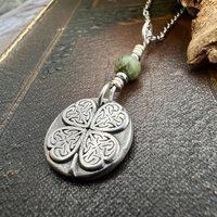 Four Leaf Clover, Sterling Silver, Wax Seal Charm, Connemara Marble, Irish Celtic Jewelry, Pagan Celtic Witch, 4 Leaf, Luck of the Irish