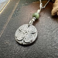 Four Leaf Clover, Sterling Silver, Wax Seal Charm, Connemara Marble, Irish Celtic Jewelry, Pagan Celtic Witch, 4 Leaf, Luck of the Irish