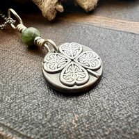 Four Leaf Clover, Sterling Silver, Wax Seal Charm, Connemara Marble, Irish Celtic Jewelry, Pagan Celtic Witch, 4 Leaf, Luck of the Irish