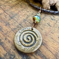 Pentagram Bronze Charm, Pentacle Pendant, Czech Glass Beads, Leather & Vegan Cords, Pagan Wicca, 5 Elements Star, Handmade, Witchy Things