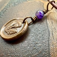 Thistle of Scotland, Copper Wax Seal Charm, Purple Amethyst, Leather & Vegan Cord, Highlander, Outlander, Scottish Gifts, Botanical Jewelry