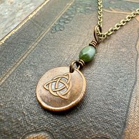 Copper Trinity Knot, Triquetra, Wax Seal Charm, Connemara Marble, Irish Celtic Jewelry, Pagan, 7th Anniversary, Triple Goddess, Celtic Witch