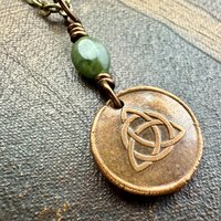 Copper Trinity Knot, Triquetra, Wax Seal Charm, Connemara Marble, Irish Celtic Jewelry, Pagan, 7th Anniversary, Triple Goddess, Celtic Witch