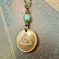 Copper Trinity Knot, Triquetra, Wax Seal Charm, Connemara Marble, Irish Celtic Jewelry, Pagan, 7th Anniversary, Triple Goddess, Celtic Witch