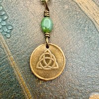 Copper Trinity Knot, Triquetra, Wax Seal Charm, Connemara Marble, Irish Celtic Jewelry, Pagan, 7th Anniversary, Triple Goddess, Celtic Witch
