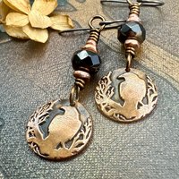 Raven Copper Earrings, Irish Celtic Jewelry, Odin's Ravens, Pagan Wiccan, Celtic Witch Goddess, Crow Corvid, Hypoallergenic Ear Wires