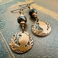 Raven Copper Earrings, Irish Celtic Jewelry, Odin's Ravens, Pagan Wiccan, Celtic Witch Goddess, Crow Corvid, Hypoallergenic Ear Wires