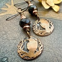 Raven Copper Earrings, Irish Celtic Jewelry, Odin's Ravens, Pagan Wiccan, Celtic Witch Goddess, Crow Corvid, Hypoallergenic Ear Wires