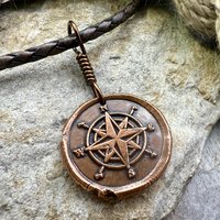 Compass Rose, Copper Pendant, Sailing Gifts, Nautical Jewelry, Men's Jewelry, Sailor Necklace, 7th Anniversary, Protection Talisman
