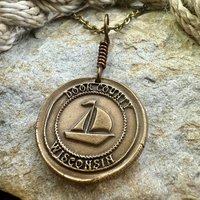 Door County Wisconsin, Sailboat Charm, Bronze Pendant, Celtic Spirals, Nautical Sailing, Protection Guidance Talisman, Great Lakes, Journey