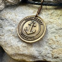 Door County Wisconsin, Anchor Charm, Bronze Pendant, Celtic Spirals, Nautical Sailing, Protection Guidance Talisman, Great Lakes, Journey