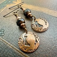 Raven Copper Earrings, Irish Celtic Jewelry, Odin's Ravens, Pagan Wiccan, Celtic Witch Goddess, Crow Corvid, Hypoallergenic Ear Wires