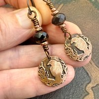 Raven Copper Earrings, Irish Celtic Jewelry, Odin's Ravens, Pagan Wiccan, Celtic Witch Goddess, Crow Corvid, Hypoallergenic Ear Wires