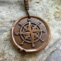 Compass Rose, Copper Pendant, Sailing Gifts, Nautical Jewelry, Men's Jewelry, Sailor Necklace, 7th Anniversary, Protection Talisman
