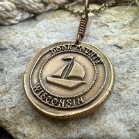 Door County Wisconsin, Sailboat Charm, Bronze Pendant, Celtic Spirals, Nautical Sailing, Protection Guidance Talisman, Great Lakes, Journey