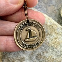 Door County Wisconsin, Sailboat Charm, Bronze Pendant, Celtic Spirals, Nautical Sailing, Protection Guidance Talisman, Great Lakes, Journey