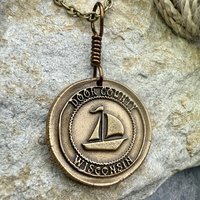 Door County Wisconsin, Sailboat Charm, Bronze Pendant, Celtic Spirals, Nautical Sailing, Protection Guidance Talisman, Great Lakes, Journey