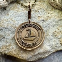 Door County Wisconsin, Sailboat Charm, Bronze Pendant, Celtic Spirals, Nautical Sailing, Protection Guidance Talisman, Great Lakes, Journey