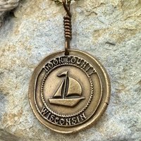 Door County Wisconsin, Sailboat Charm, Bronze Pendant, Celtic Spirals, Nautical Sailing, Protection Guidance Talisman, Great Lakes, Journey