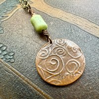 Triskele Copper Pendant, Verdigris Patina, Hand Carved, Connemara Marble, Triskelion Triple Spiral, Irish Celtic Pagan, Newgrange Ireland