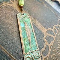 Willow Leaf Copper Pendant, Connemara Marble Bead, Verdigris Patina, Irish Celtic Spirals, Sacred Celtic Tree Astrology, Green Celtic Witch
