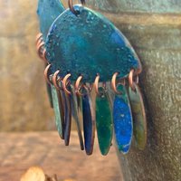 Chandelier Dangle Earrings, Copper & Colorful Patina, African Turquoise Beads, Hypoallergenic Ear Wire, Earthy Rustic, Bohemian, Art Jewelry