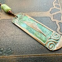 Willow Leaf Copper Pendant, Connemara Marble Bead, Verdigris Patina, Irish Celtic Spirals, Sacred Celtic Tree Astrology, Green Celtic Witch