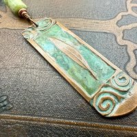 Willow Leaf Copper Pendant, Connemara Marble Bead, Verdigris Patina, Irish Celtic Spirals, Sacred Celtic Tree Astrology, Green Celtic Witch