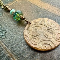Celtic Sun Spiral Necklace, Copper Patina Pendant, Czech Glass Beads, Irish Celtic Spirals, Colorful Sun, Pagan Celtic Witch, Sun Goddess