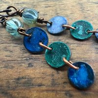 Copper Dangle Earrings, Patina Color, Czech Glass Beads, Hypoallergenic Ear Wires, Earthy Tribal, Boho Chic Style, Disc Drop Earrings