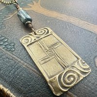 Saint Brigid's Cross, Bronze & Connemara Marble Pendant, Irish Celtic Jewelry, Brigit Bridget, St Brigid of Kildare, Irish Cross, Imbolc