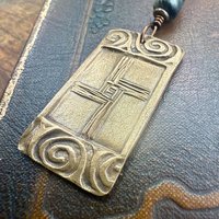 Saint Brigid's Cross, Bronze & Connemara Marble Pendant, Irish Celtic Jewelry, Brigit Bridget, St Brigid of Kildare, Irish Cross, Imbolc