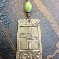 Saint Brigid's Cross, Bronze & Connemara Marble Pendant, Irish Celtic Jewelry, Brigit Bridget, St Brigid of Kildare, Irish Cross, Imbolc