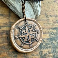 Compass Rose, Copper Pendant, Sailing Gifts, Nautical Jewelry, Men's Jewelry, Sailor Necklace, 7th Anniversary, Protection Talisman