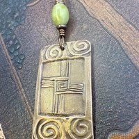 Saint Brigid's Cross, Bronze & Connemara Marble Pendant, Irish Celtic Jewelry, Brigit Bridget, St Brigid of Kildare, Irish Cross, Imbolc