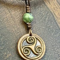 Triskele Charm, Copper Necklace, Wax Seal Charm, Connemara Marble, Irish Celtic Pagan, 7 Anniversary, Celtic Witch, Triskelion Triple Spiral