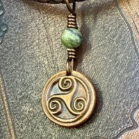 Triskele Charm, Copper Necklace, Wax Seal Charm, Connemara Marble, Irish Celtic Pagan, 7 Anniversary, Celtic Witch, Triskelion Triple Spiral