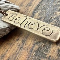 Believe Ogham Necklace, Creid Irish Gaelic, Bronze Bar Charm, Connemara Marble, Irish Celtic, Hand Carved Pendant, Soul Harbor Jewelry