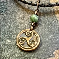 Triskele Charm, Copper Necklace, Wax Seal Charm, Connemara Marble, Irish Celtic Pagan, 7 Anniversary, Celtic Witch, Triskelion Triple Spiral