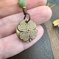 Four Leaf Clover Heart, Bronze Wax Seal Charm, Connemara Marble, Irish Celtic Jewelry, 4 Leaf Clover, Lucky Love Charm, Leather & Vegan Cord