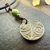 Four Leaf Clover Heart, Bronze Wax Seal Charm, Connemara Marble, Irish Celtic Jewelry, 4 Leaf Clover, Lucky Love Charm, Leather & Vegan Cord