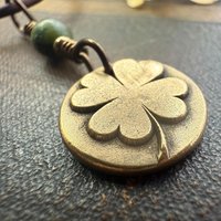 Four Leaf Clover Heart, Bronze Wax Seal Charm, Connemara Marble, Irish Celtic Jewelry, 4 Leaf Clover, Lucky Love Charm, Leather & Vegan Cord