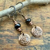 Handmade Copper Trinity Knot Earrings, Czech Glass Beads, Irish Celtic Jewelry, Hypoallergenic Ear Wires, Pagan, Light Everyday Earrings