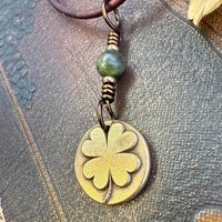 Four Leaf Clover Heart, Bronze Wax Seal Charm, Connemara Marble, Irish Celtic Jewelry, 4 Leaf Clover, Lucky Love Charm, Leather & Vegan Cord