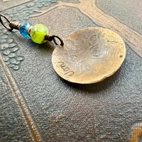 Copper Raven Pendant, Colorful Patina, Czech Glass Beads, Hand Carved, Irish Celtic Spirals, Celtic Witch Goddess, Crow Corvid Birds, Earthy