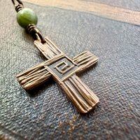 Saint Brigid's Cross, Copper Charm, Irish Celtic Jewelry, Connemara Marble, Hand Carved, Pagan Imbolc, Celtic Witch, Soul Harbor Jewelry