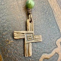 Saint Brigid's Cross, Copper Charm, Irish Celtic Jewelry, Connemara Marble, Hand Carved, Pagan Imbolc, Celtic Witch, Soul Harbor Jewelry